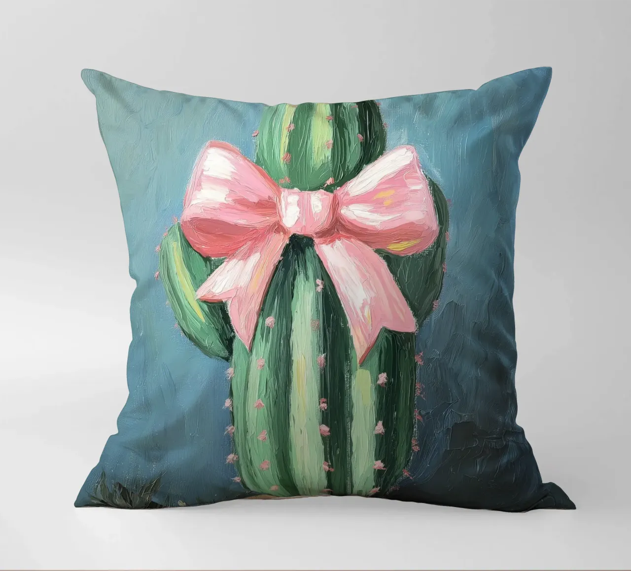 Cactus rosa Bow Boho Botanical Tropical Succulent Greenery cuscino da Gentle Echoes Art