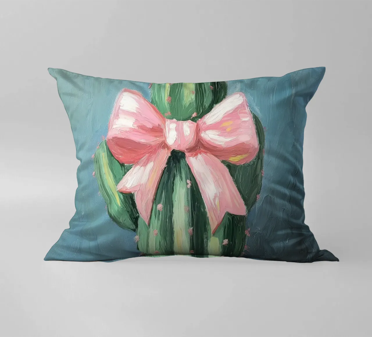 Cactus rosa Bow Boho Botanical Tropical Succulent Greenery cuscino da Gentle Echoes Art