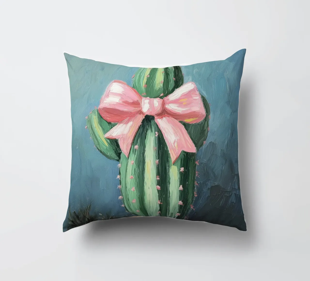 Cactus rosa Bow Boho Botanical Tropical Succulent Greenery cuscino da Gentle Echoes Art