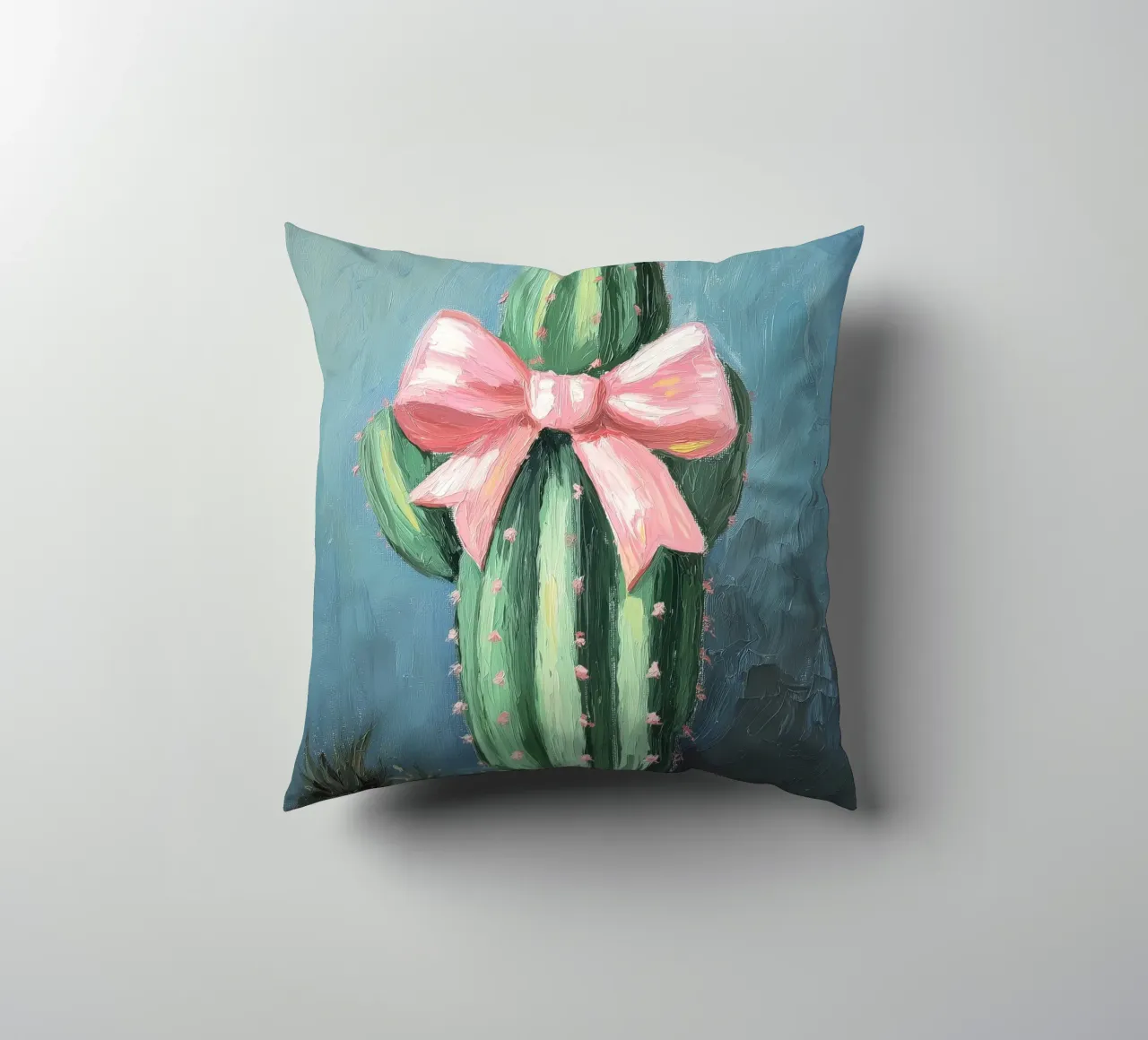 Cactus rosa Bow Boho Botanical Tropical Succulent Greenery cuscino da Gentle Echoes Art
