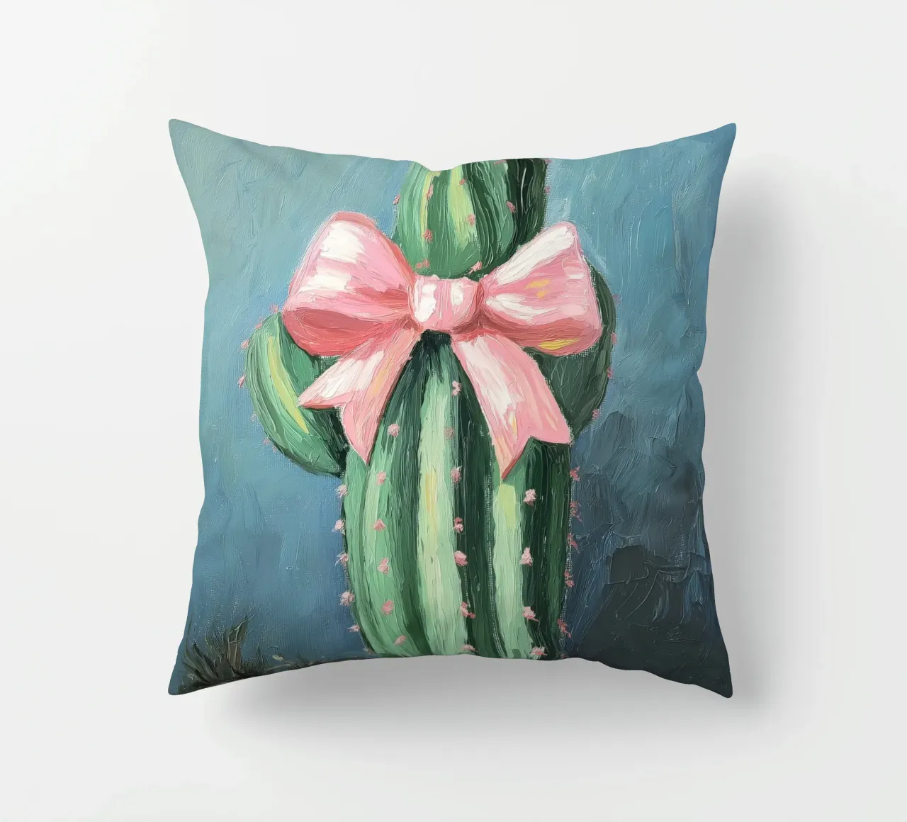 Cactus rosa Bow Boho Botanical Tropical Succulent Greenery cuscino da Gentle Echoes Art