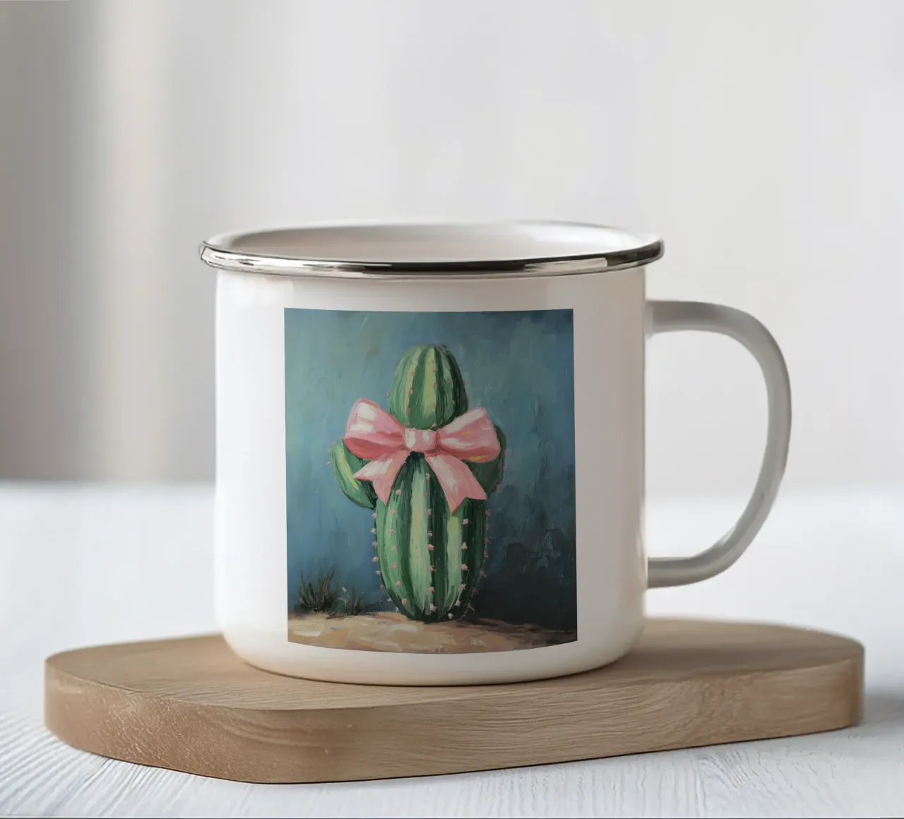 Cactus rosa Bow Boho Botanical Tropical Succulent Greenery tazza in smalto da Gentle Echoes Art