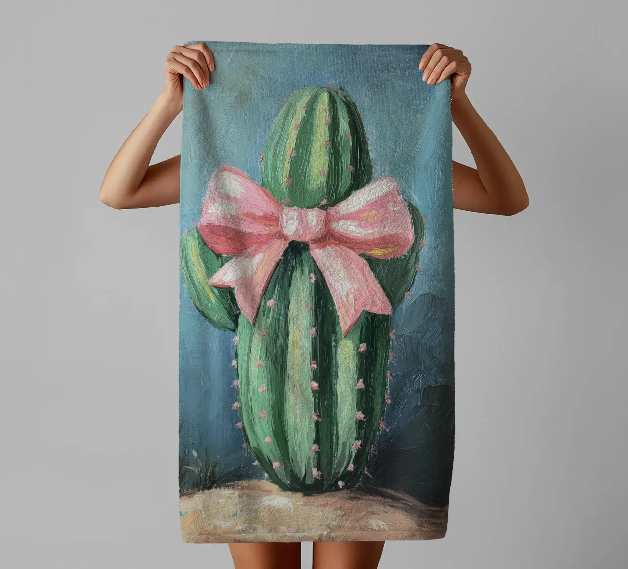 Cactus rosa Bow Boho Botanical Tropical Succulent Greenery asciugamano da bagno da Gentle Echoes Art