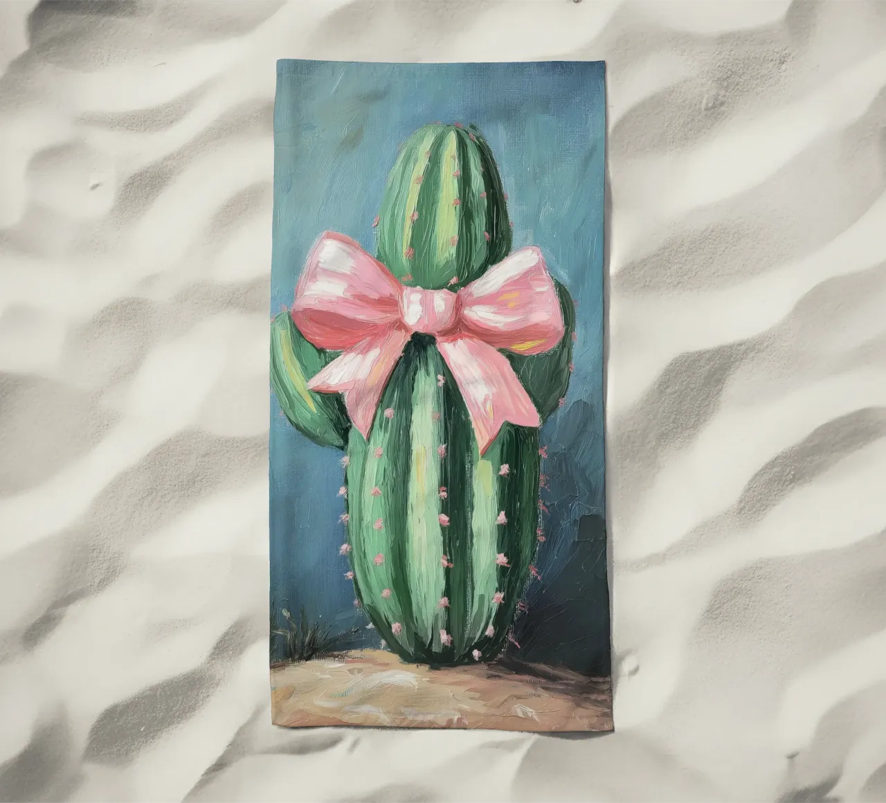 Cactus rosa Bow Boho Botanical Tropical Succulent Greenery telo mare da Gentle Echoes Art