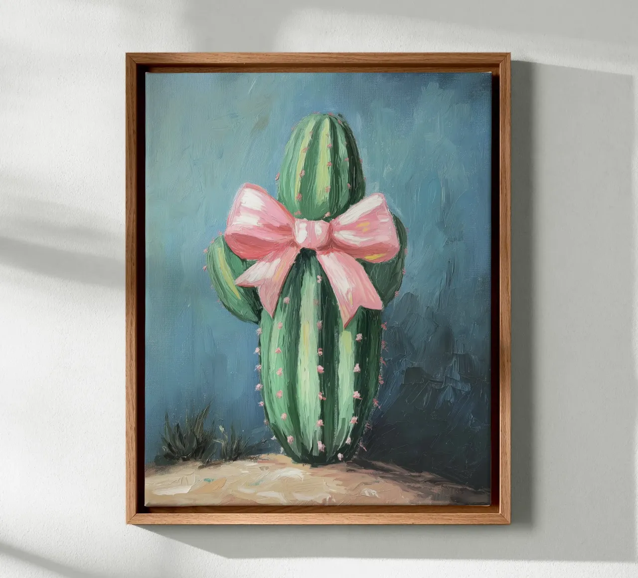 Cactus rosa Bow Boho Botanical Tropical Succulent Greenery tela con Cornice a cassetta da Gentle Echoes Art