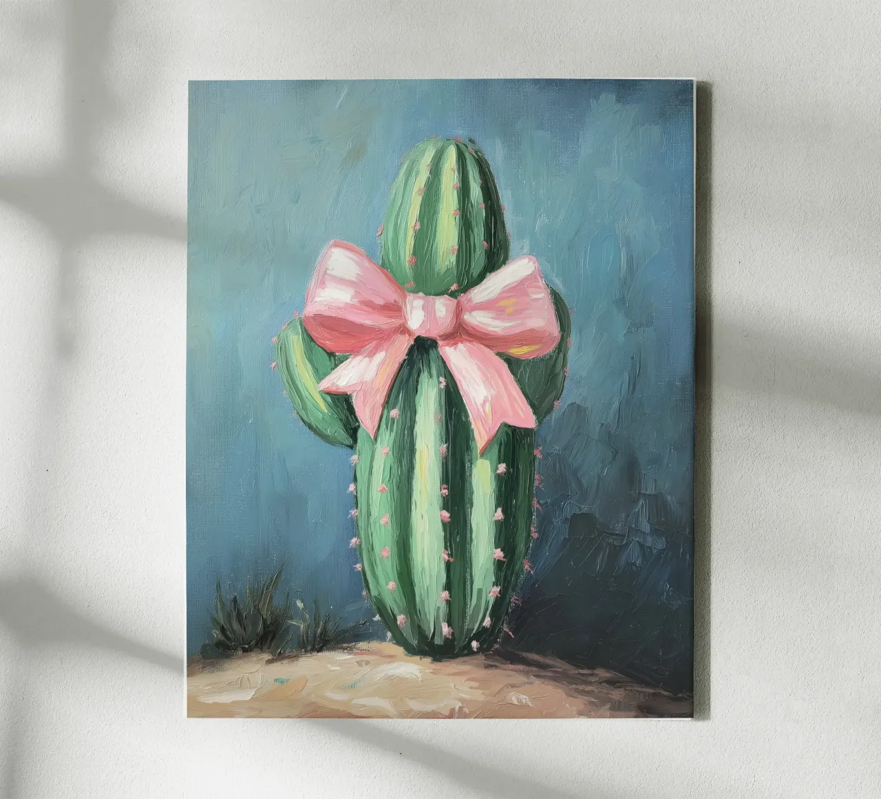 Cactus rosa Bow Boho Botanical Tropical Succulent Greenery tela con Cornice a cassetta da Gentle Echoes Art