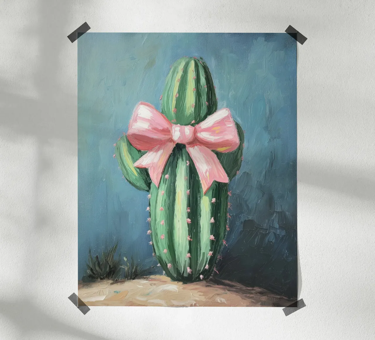 Cactus rosa Bow Boho Botanical Tropical Succulent Greenery poster con telaio in alluminio da Gentle Echoes Art