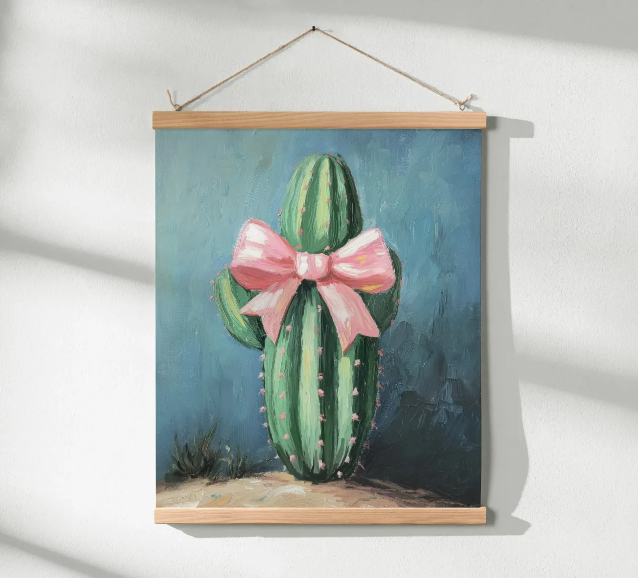 Cactus rosa Bow Boho Botanical Tropical Succulent Greenery poster con telaio in alluminio da Gentle Echoes Art