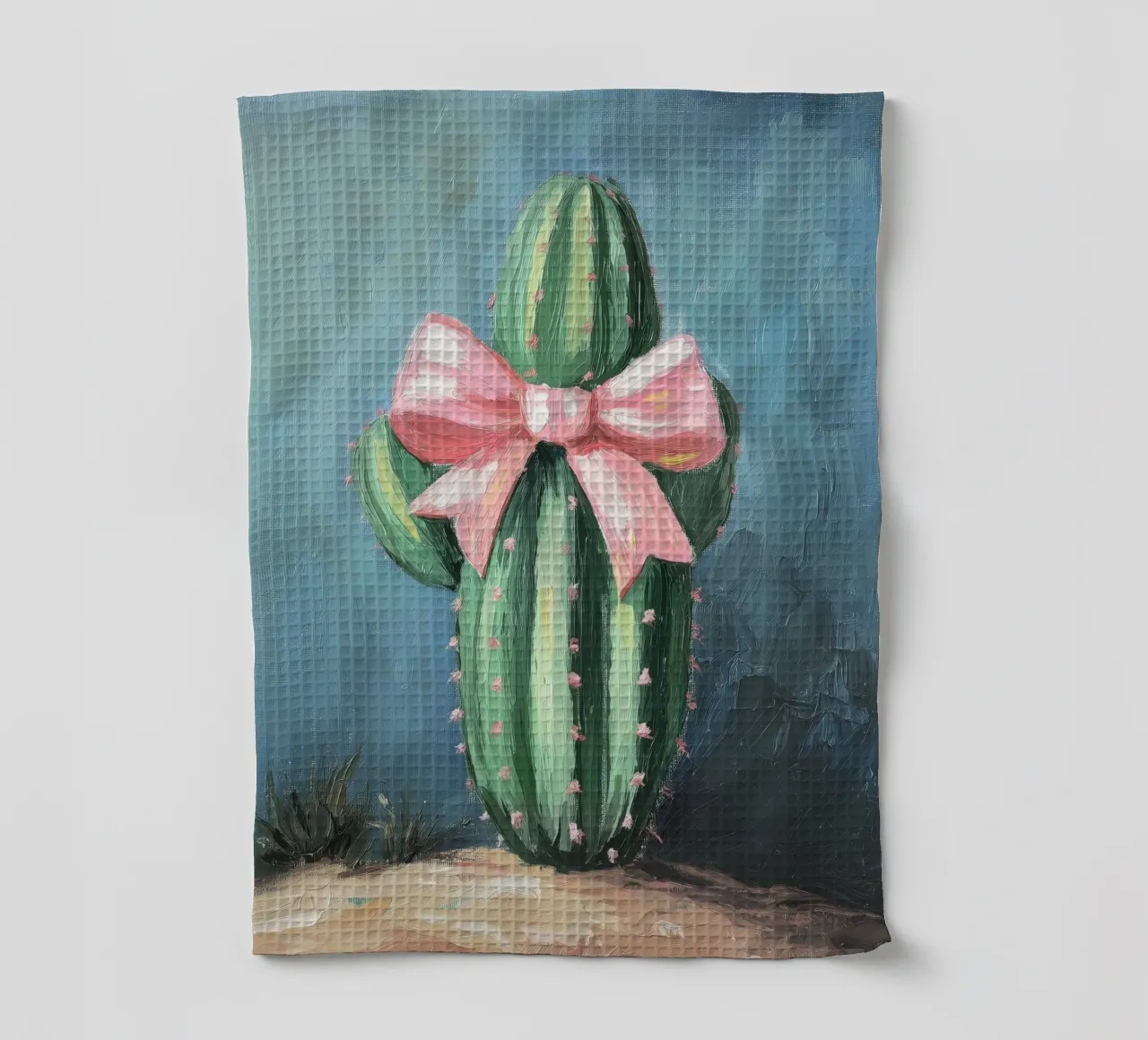 Cactus rosa Bow Boho Botanical Tropical Succulent Greenery canovaccio da cucina da Gentle Echoes Art