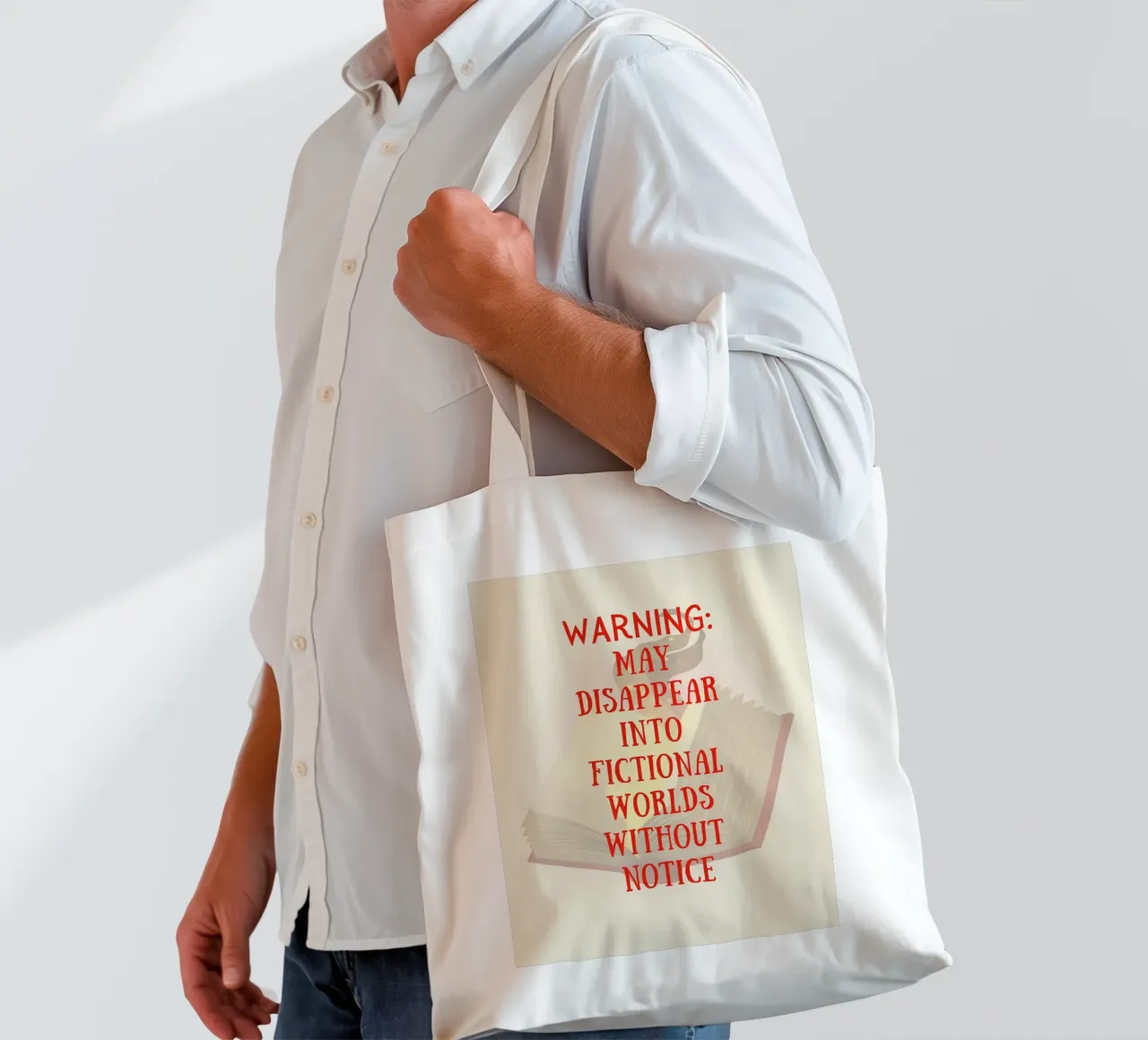 WARNING: MAY DISAPPEAR INTO FICTIONAL WORLDS WITHOUT NOTICE borsa in juta da FABOArt