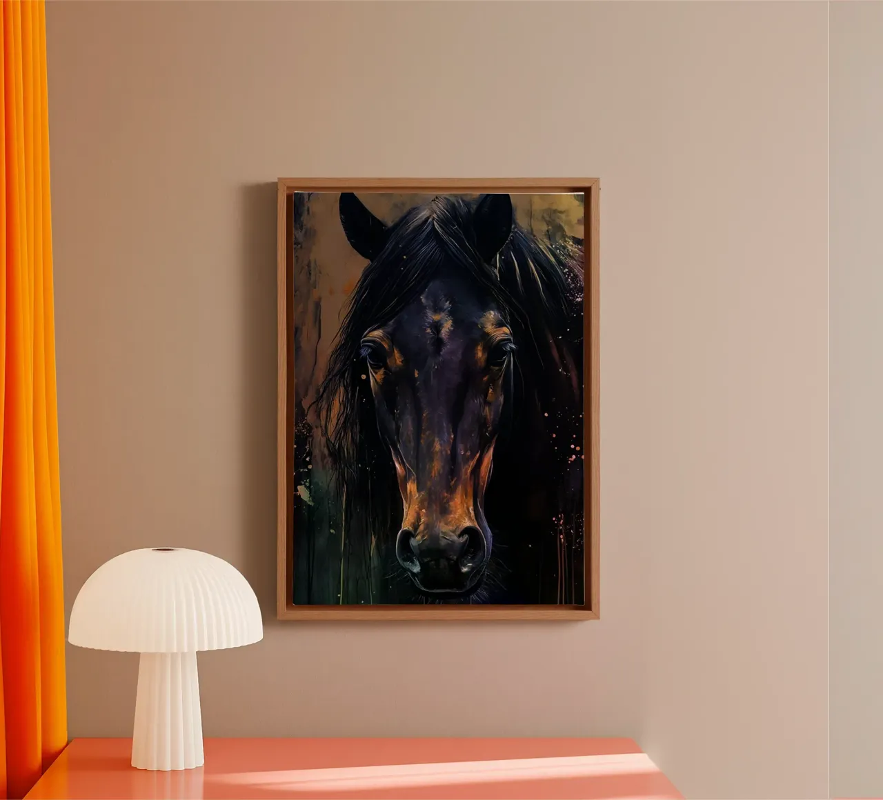 zwart paard aquarelkunst canvas met Baklijst van kaiyaraiya