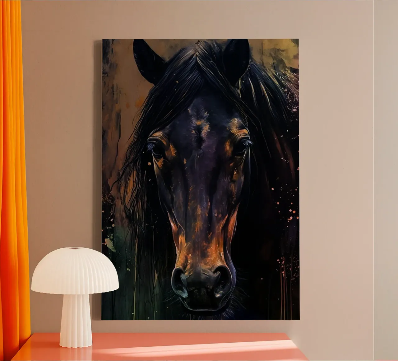 zwart paard aquarelkunst canvas met Baklijst van kaiyaraiya