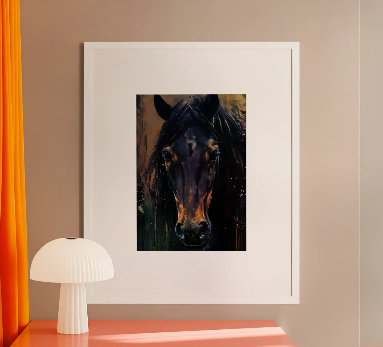 cavallo nero Arte dell'acquerello poster con telaio in plastica da kaiyaraiya