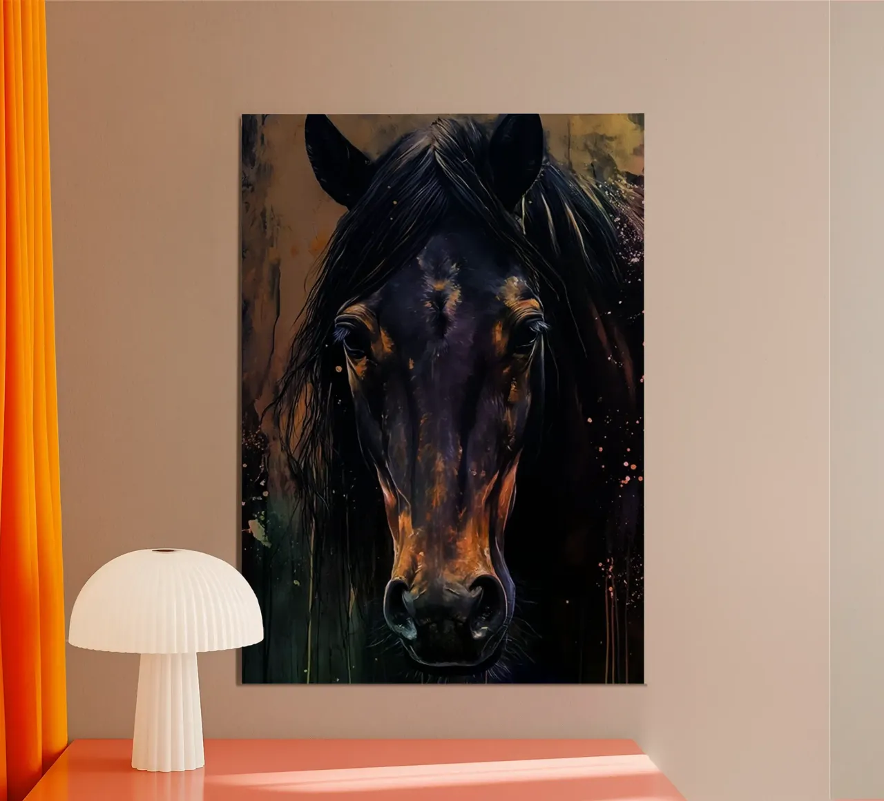 cavallo nero Arte dell'acquerello poster con telaio in plastica da kaiyaraiya