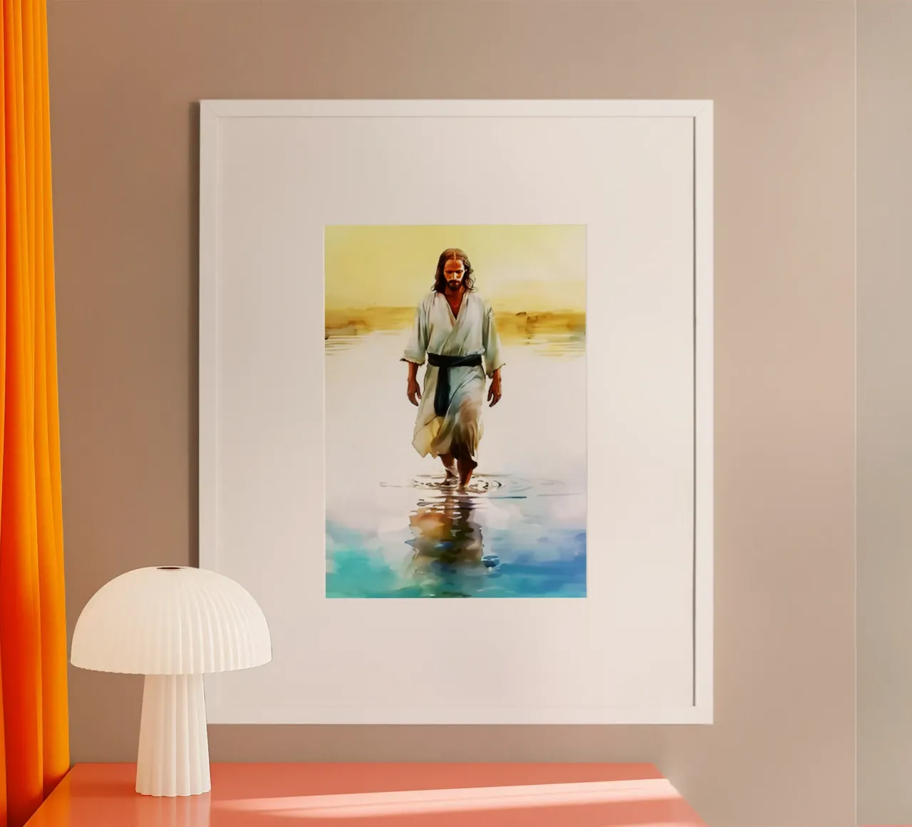 Gesù ha camminato sull'acqua Acquerello poster con telaio in plastica da kaiyaraiya