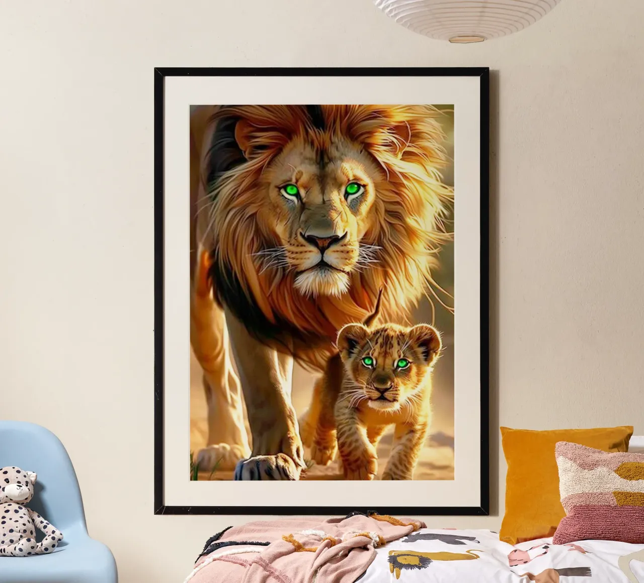 leone e cucciolo Arte ad acquerello poster con telaio in plastica da kaiyaraiya