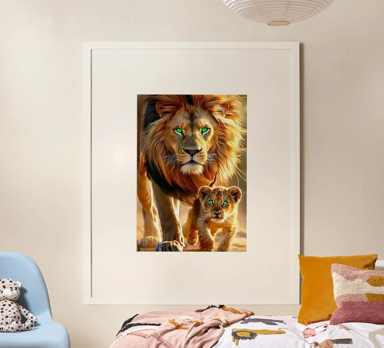 leone e cucciolo Arte ad acquerello poster con telaio in plastica da kaiyaraiya