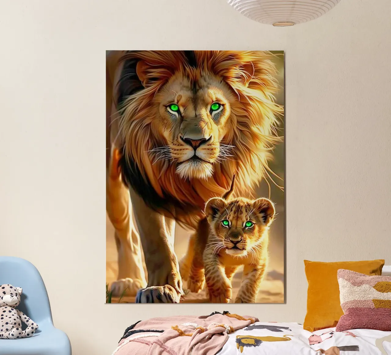 leone e cucciolo Arte ad acquerello poster con telaio in plastica da kaiyaraiya