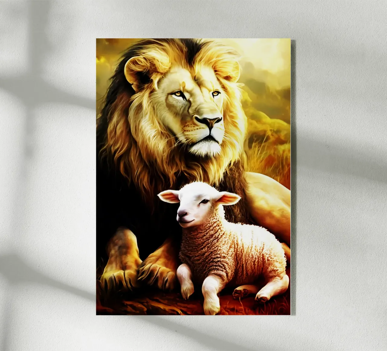 leone e agnello ad acquerello plexiglass da kaiyaraiya