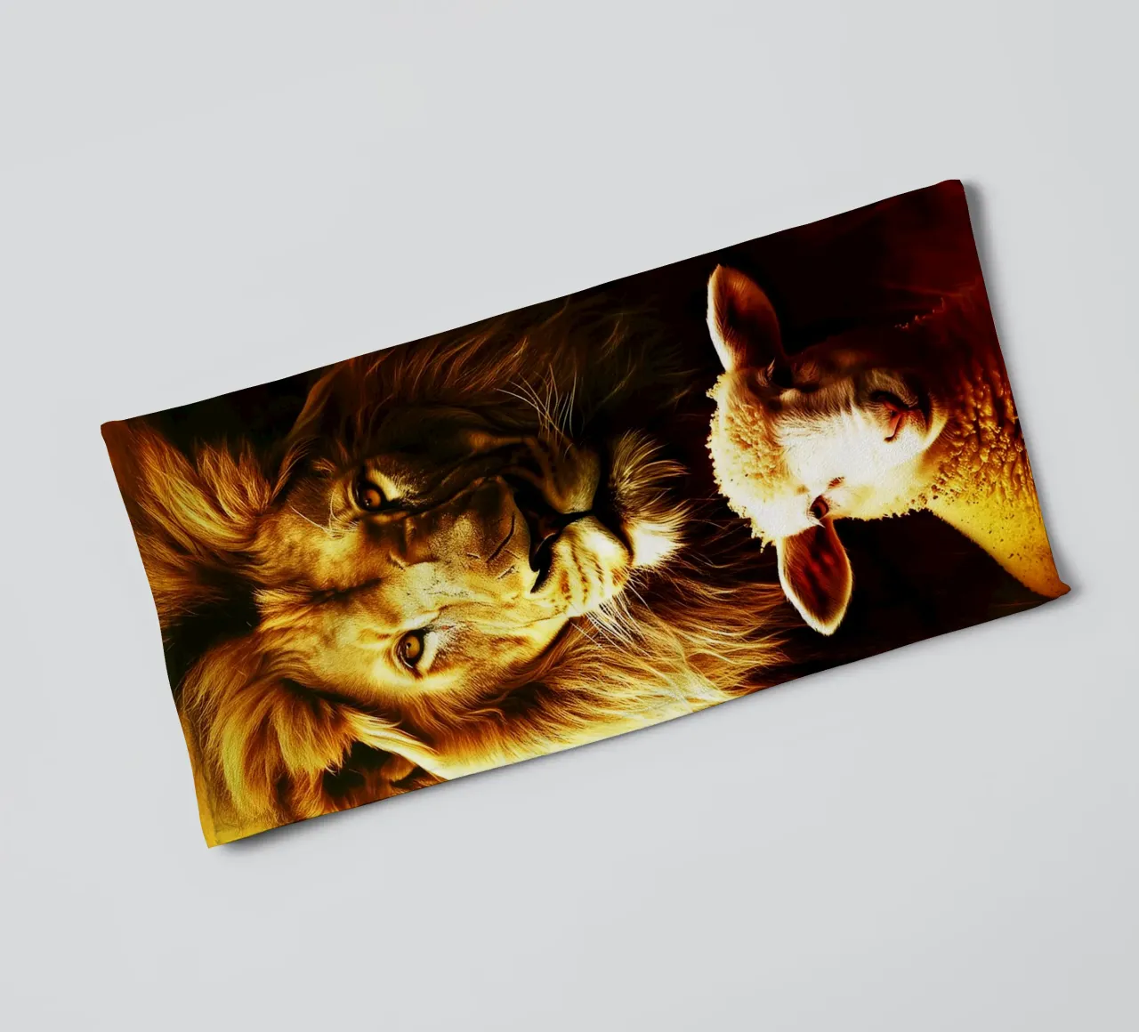 leone e agnello acquerello design asciugamano da bagno da kaiyaraiya