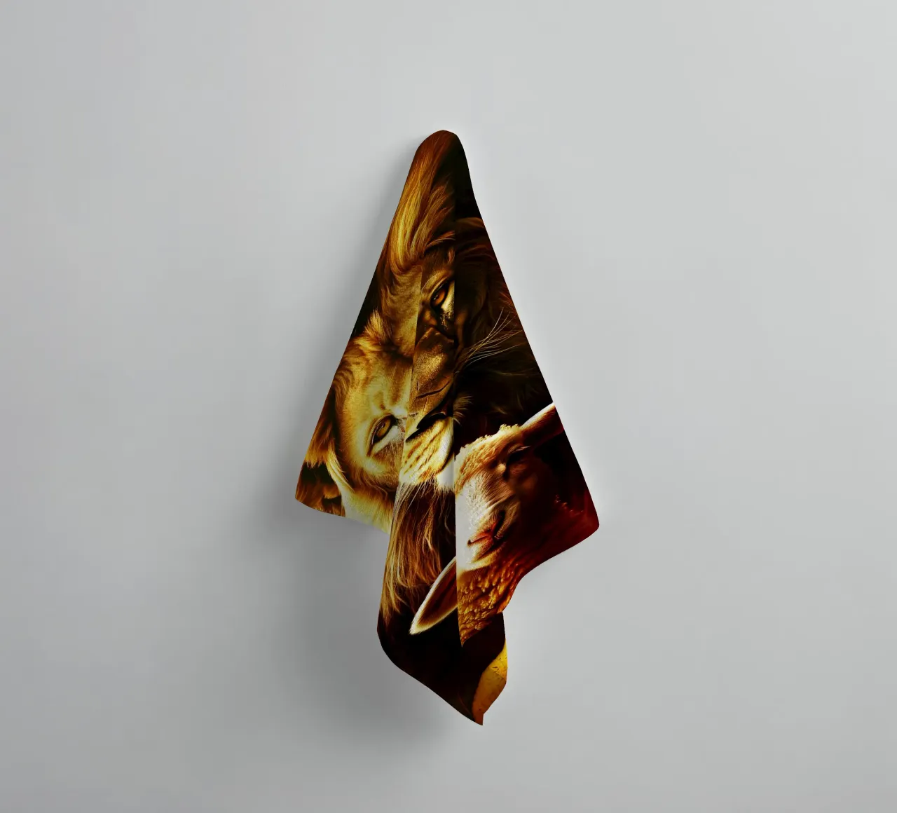 leone e agnello acquerello design asciugamano da bagno da kaiyaraiya