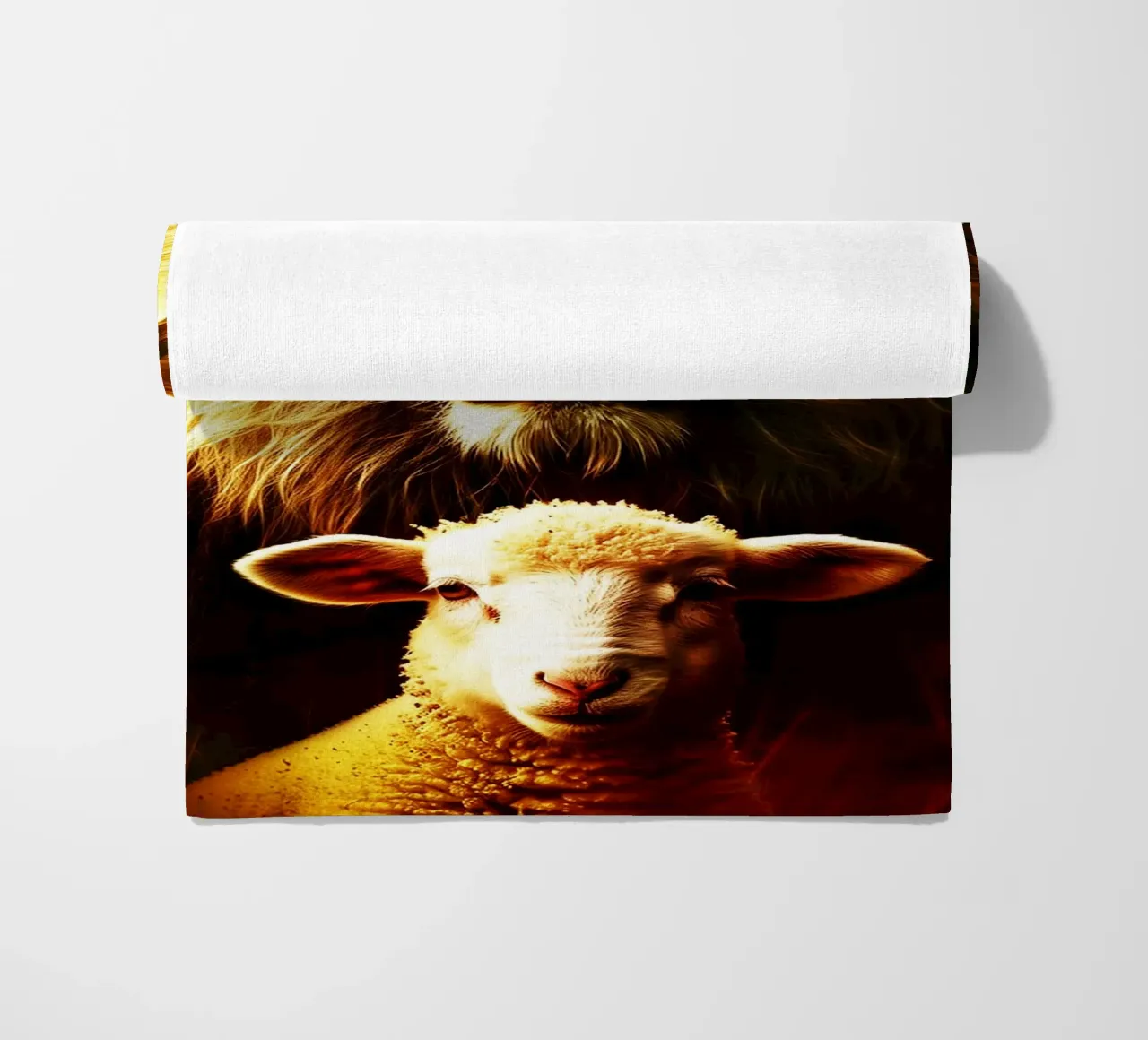 leone e agnello acquerello design telo mare da kaiyaraiya