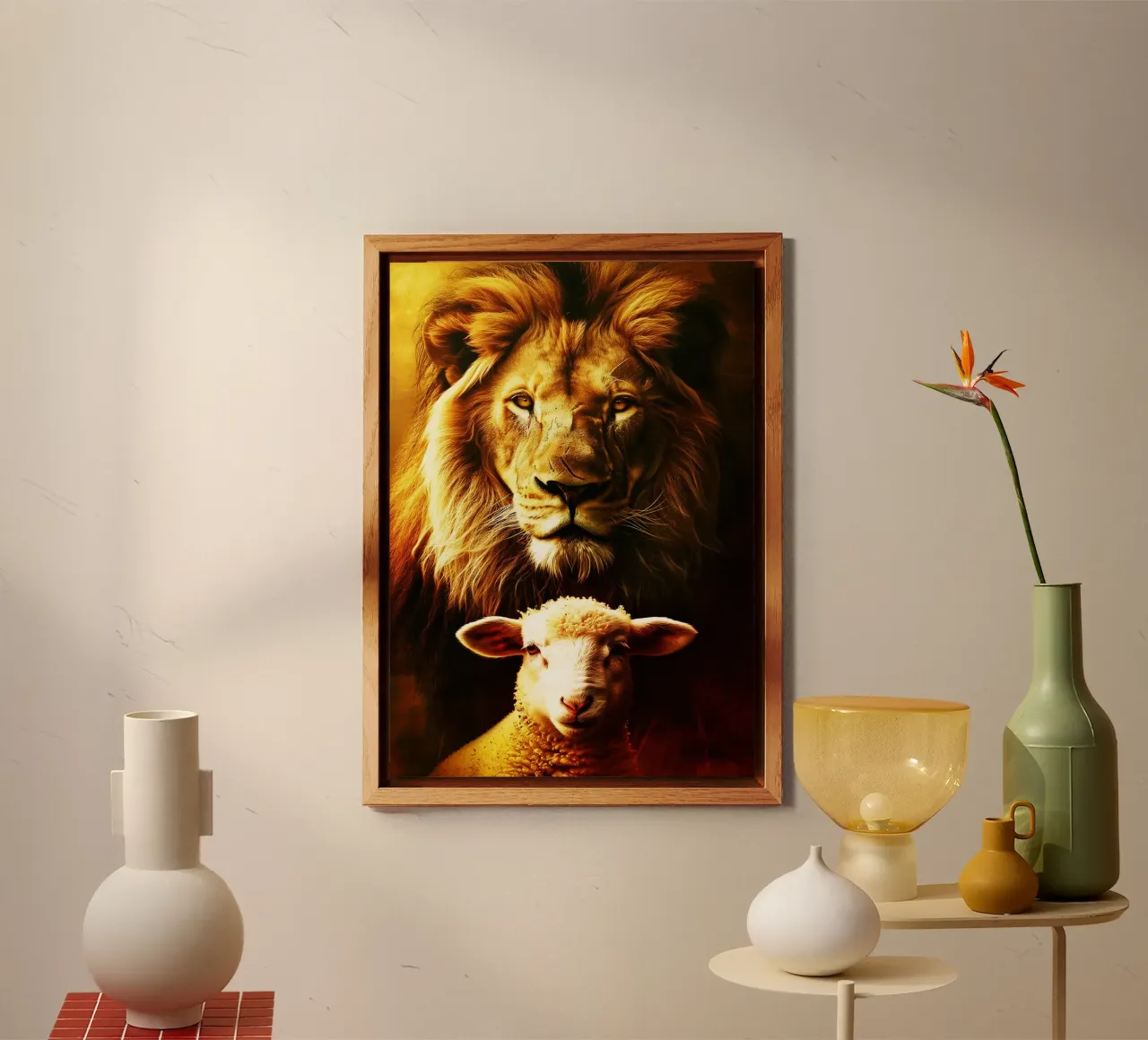 leone e agnello acquerello design alluminio dibond da kaiyaraiya