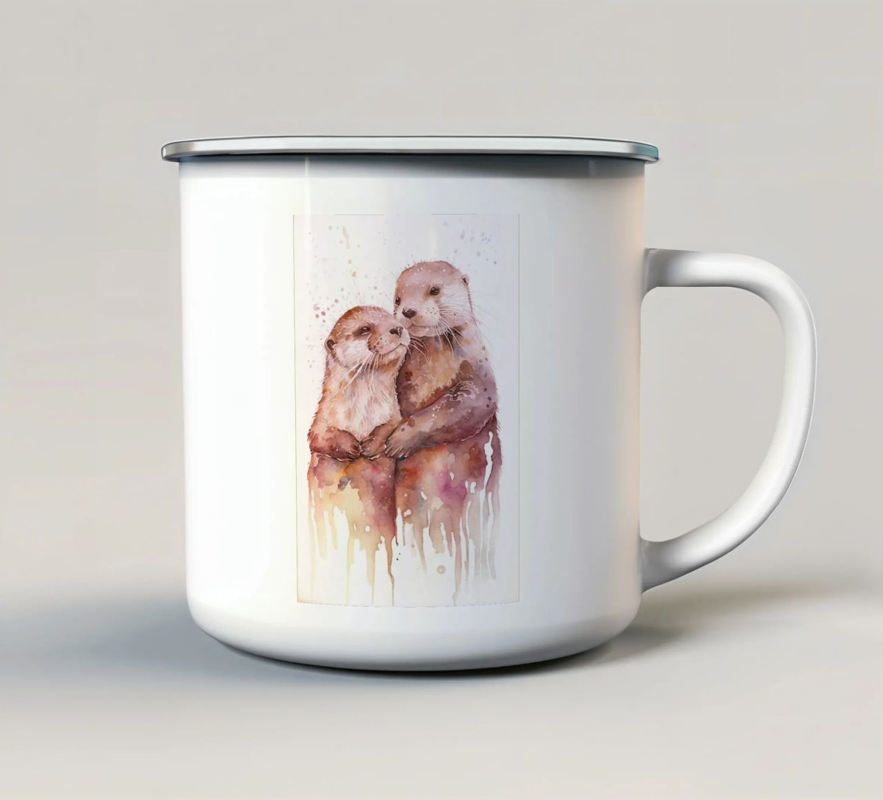 coppia di lontre Arte ad acquerello tazza in smalto da kaiyaraiya