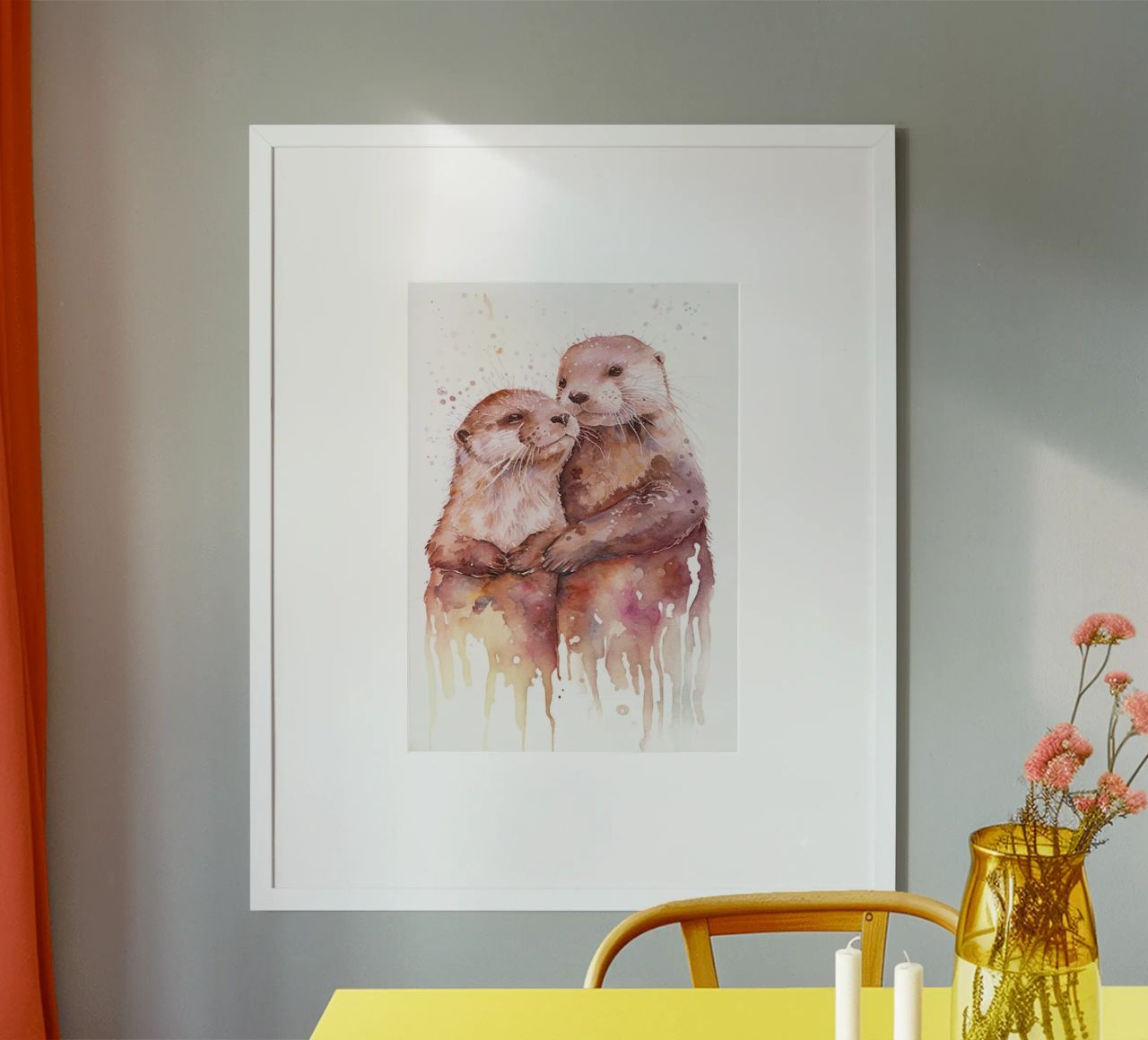 coppia di lontre Arte ad acquerello poster da kaiyaraiya