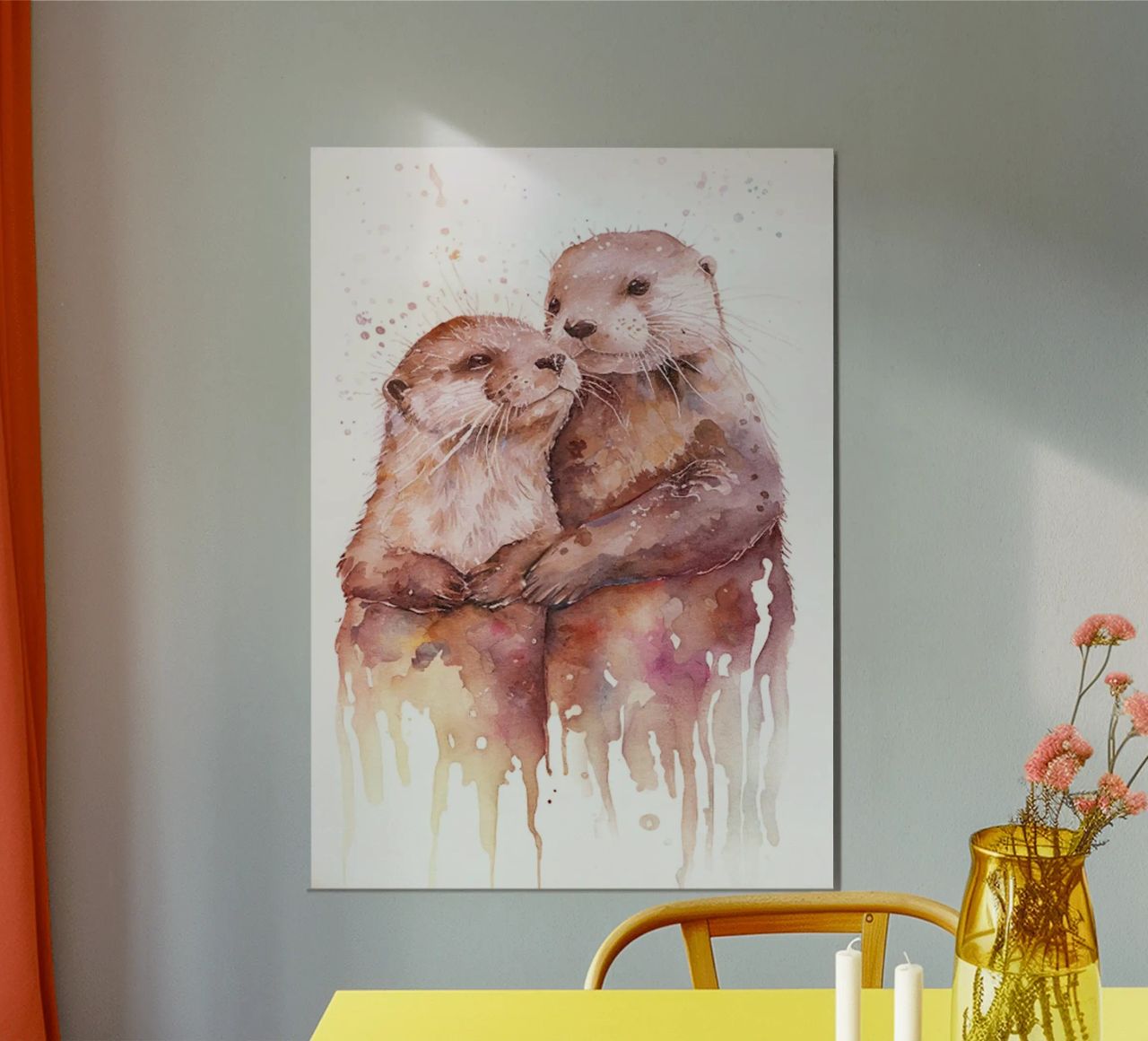 coppia di lontre Arte ad acquerello poster da kaiyaraiya