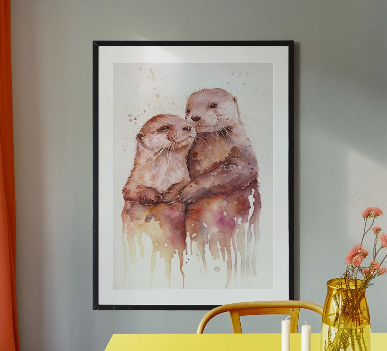 coppia di lontre Arte ad acquerello poster da kaiyaraiya