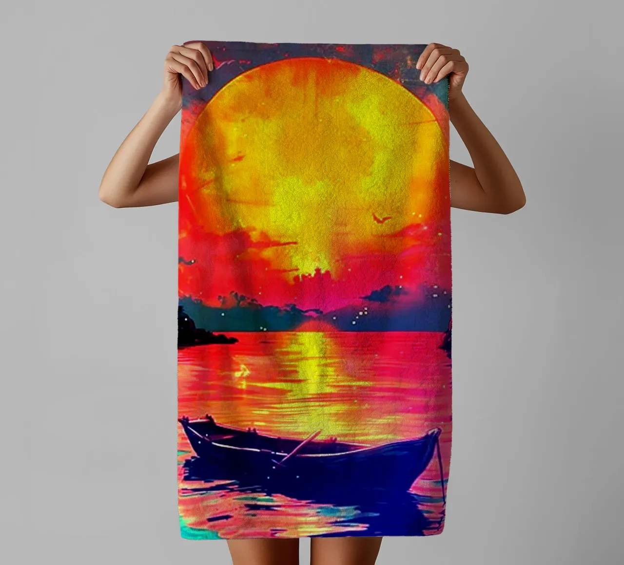 mare tramonto acquerello asciugamano da bagno da kaiyaraiya