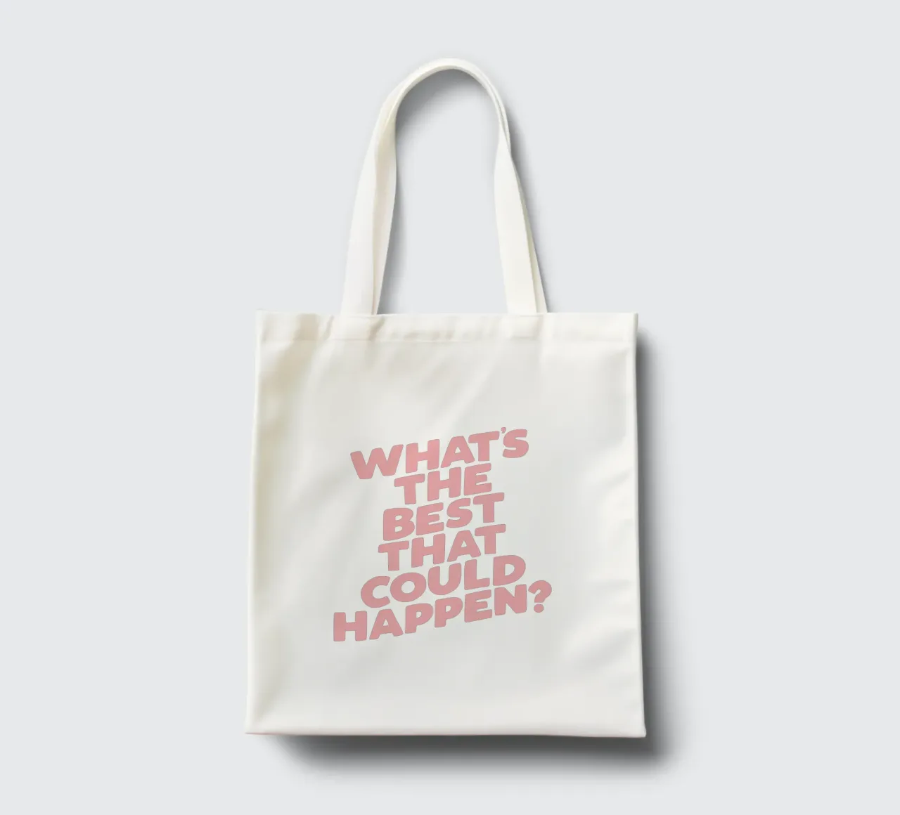 Whats The Best That Could Happen Tipografia di design in blu borsa in juta da THE MOTIVATED TYPE