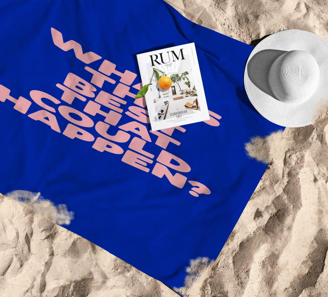 Whats The Best That Could Happen Tipografia di design in blu telo mare da THE MOTIVATED TYPE