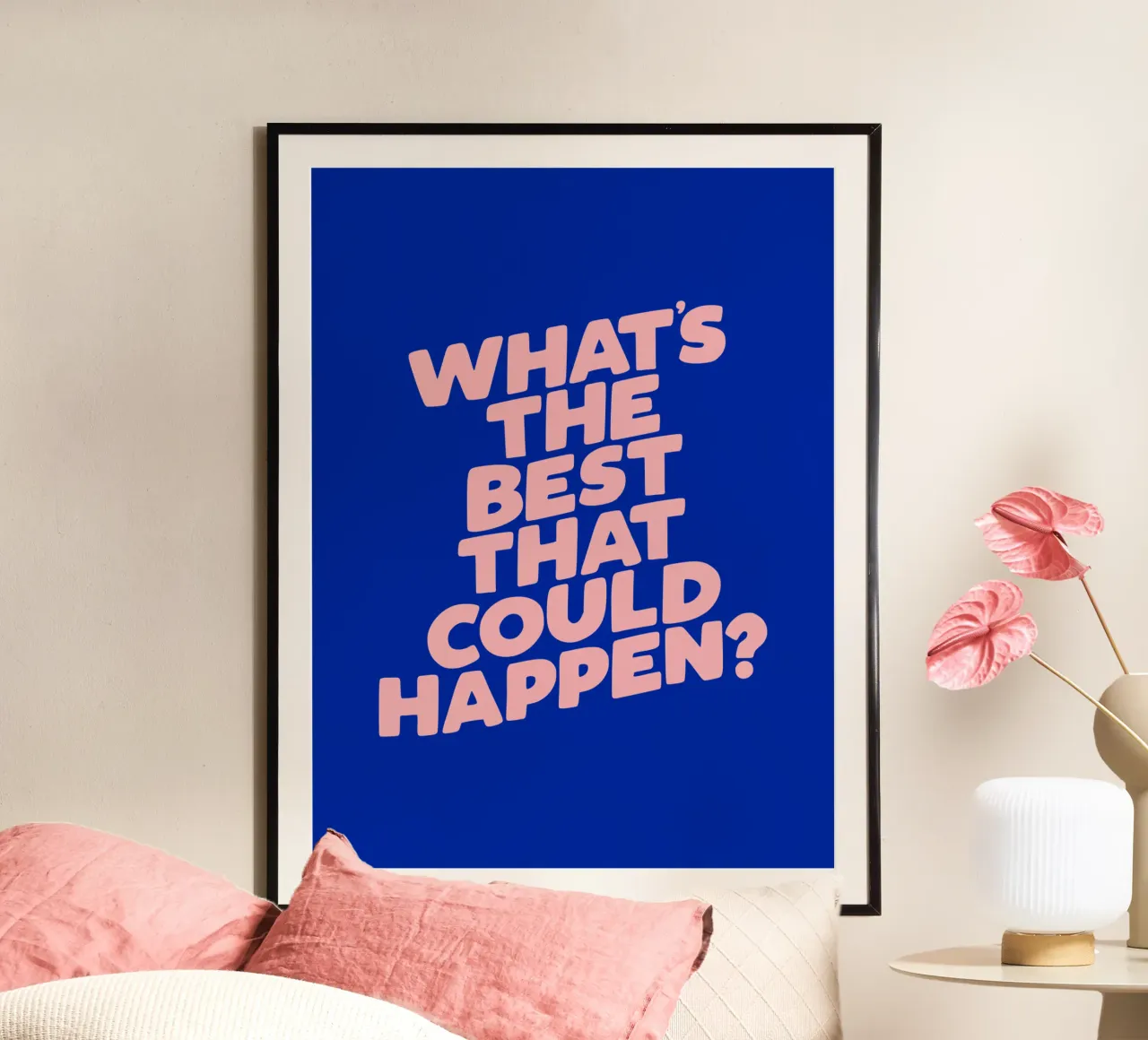 Whats The Best That Could Happen Tipografia di design in blu carta hahnemühle da THE MOTIVATED TYPE