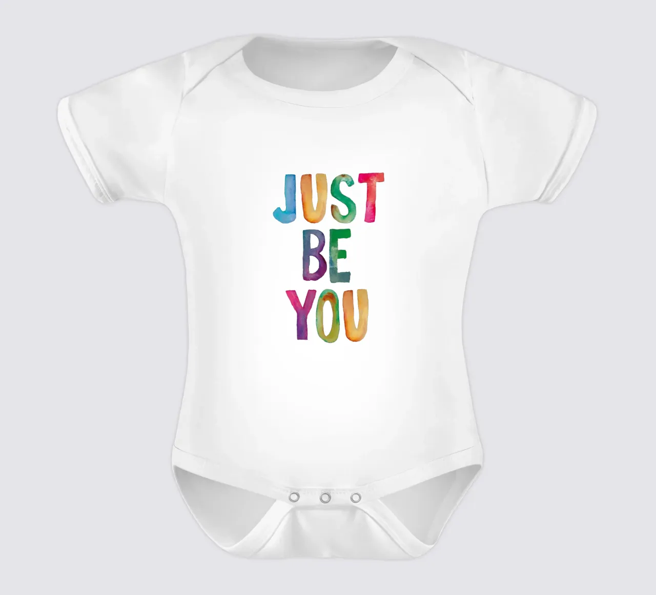 Just Be You - Design tipografico arcobaleno per bambini body neonato maniche corte da THE MOTIVATED TYPE