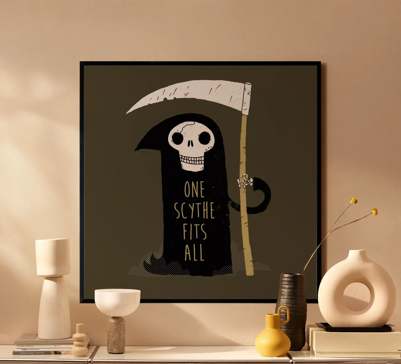 One Scythe Fits All poster con telaio in alluminio da DinoMike