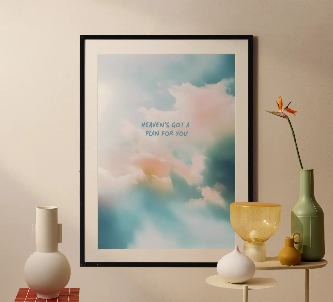 Heaven's got a Plan poster avec cadre en bois de Ma Lo Creative Studio