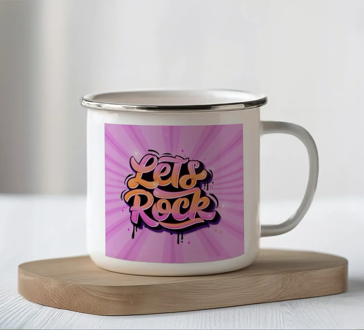 Let's Rock. Letteratura a mano. Good Vibes. tazza in smalto da CalliLetters