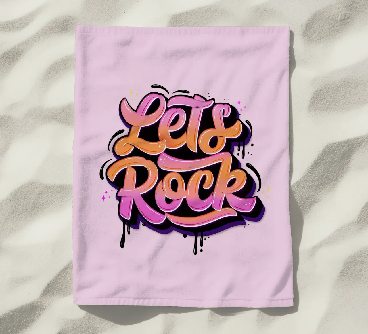 Let's Rock. Letteratura a mano. Good Vibes. telo mare da CalliLetters