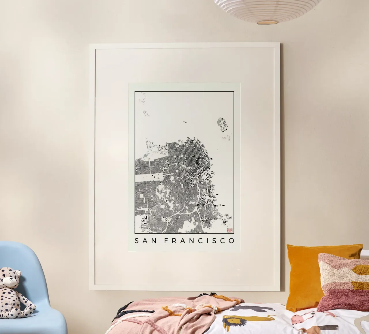 San Fransico Map Schwarzplan poster con telaio in legno da Hubert Roguski