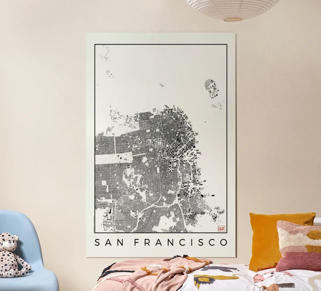 San Fransico Map Schwarzplan poster con telaio in legno da Hubert Roguski