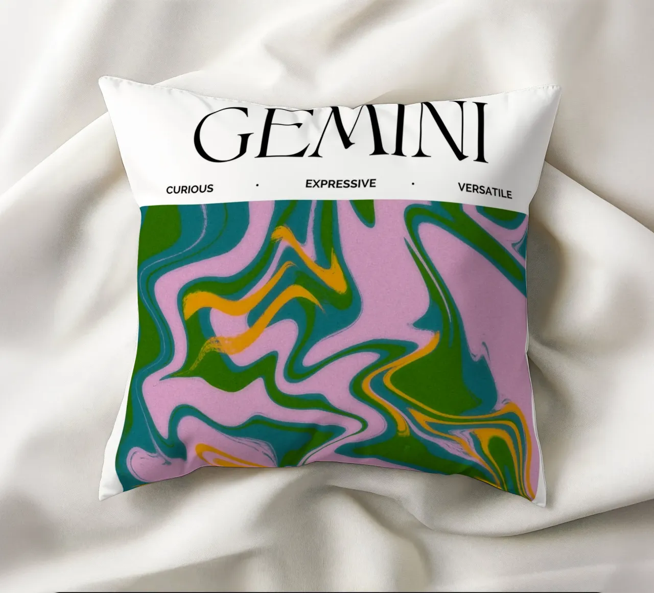 Gemini Zodiac Print – Dynamic, Expressive & Playful cuscino da PrintCessStudio
