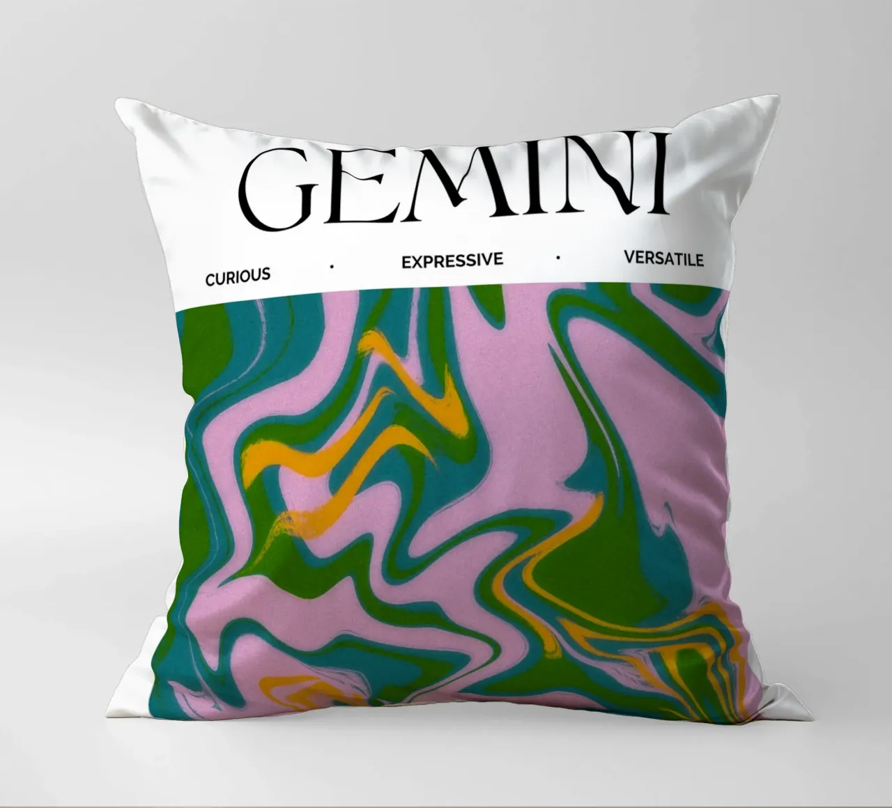 Gemini Zodiac Print – Dynamic, Expressive & Playful cuscino da PrintCessStudio