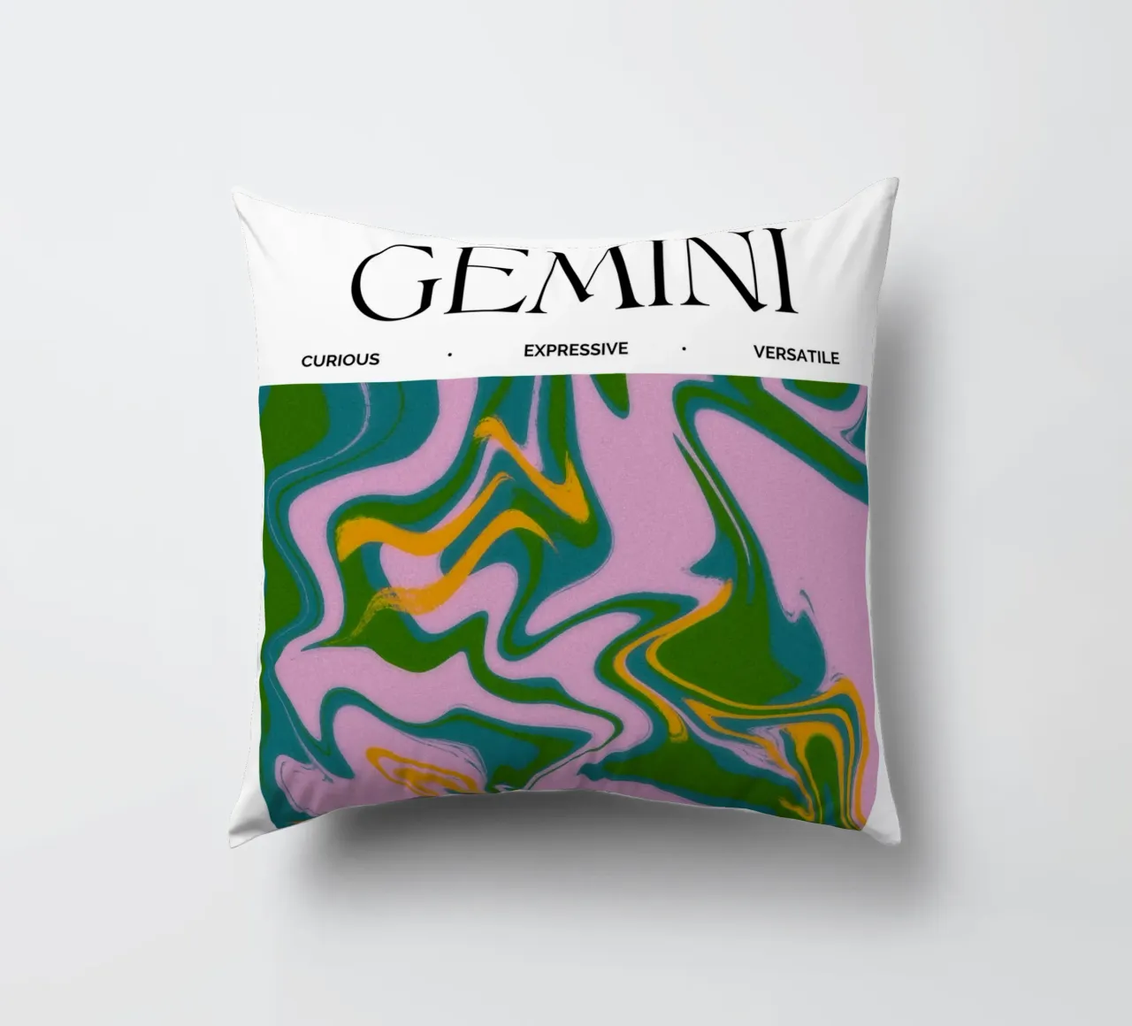 Gemini Zodiac Print – Dynamic, Expressive & Playful cuscino da PrintCessStudio