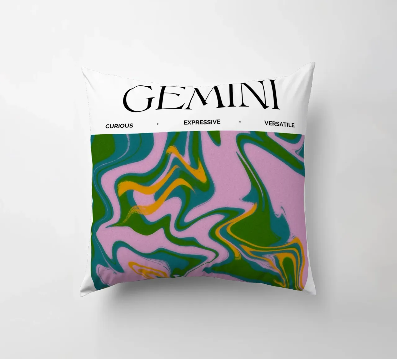 Gemini Zodiac Print – Dynamic, Expressive & Playful cuscino da PrintCessStudio