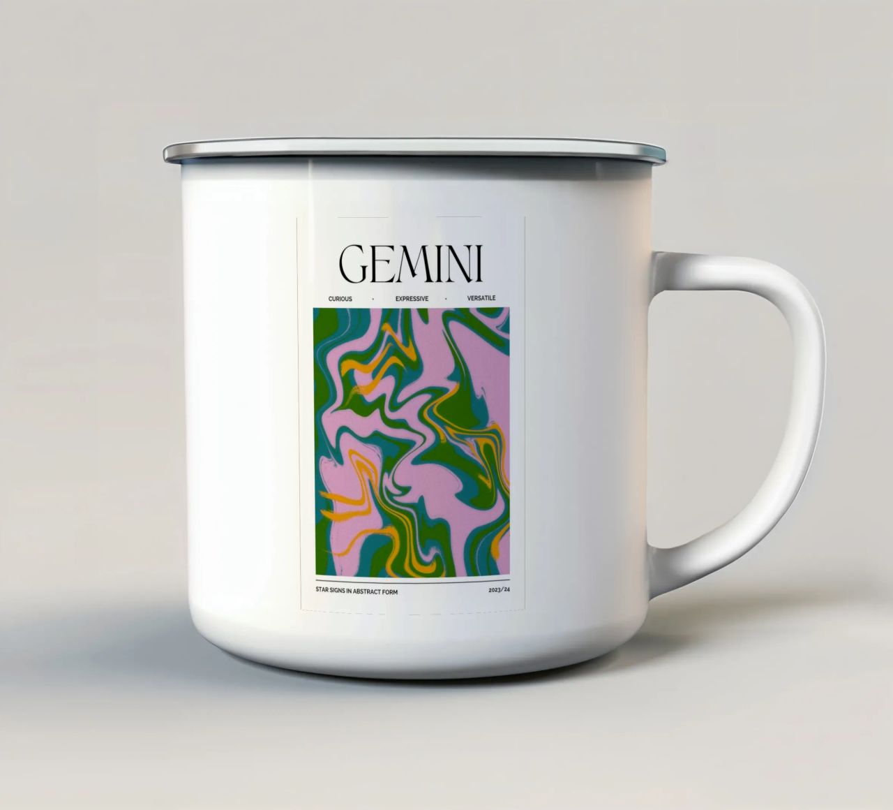 Gemini Zodiac Print – Dynamic, Expressive & Playful tazza in smalto da PrintCessStudio