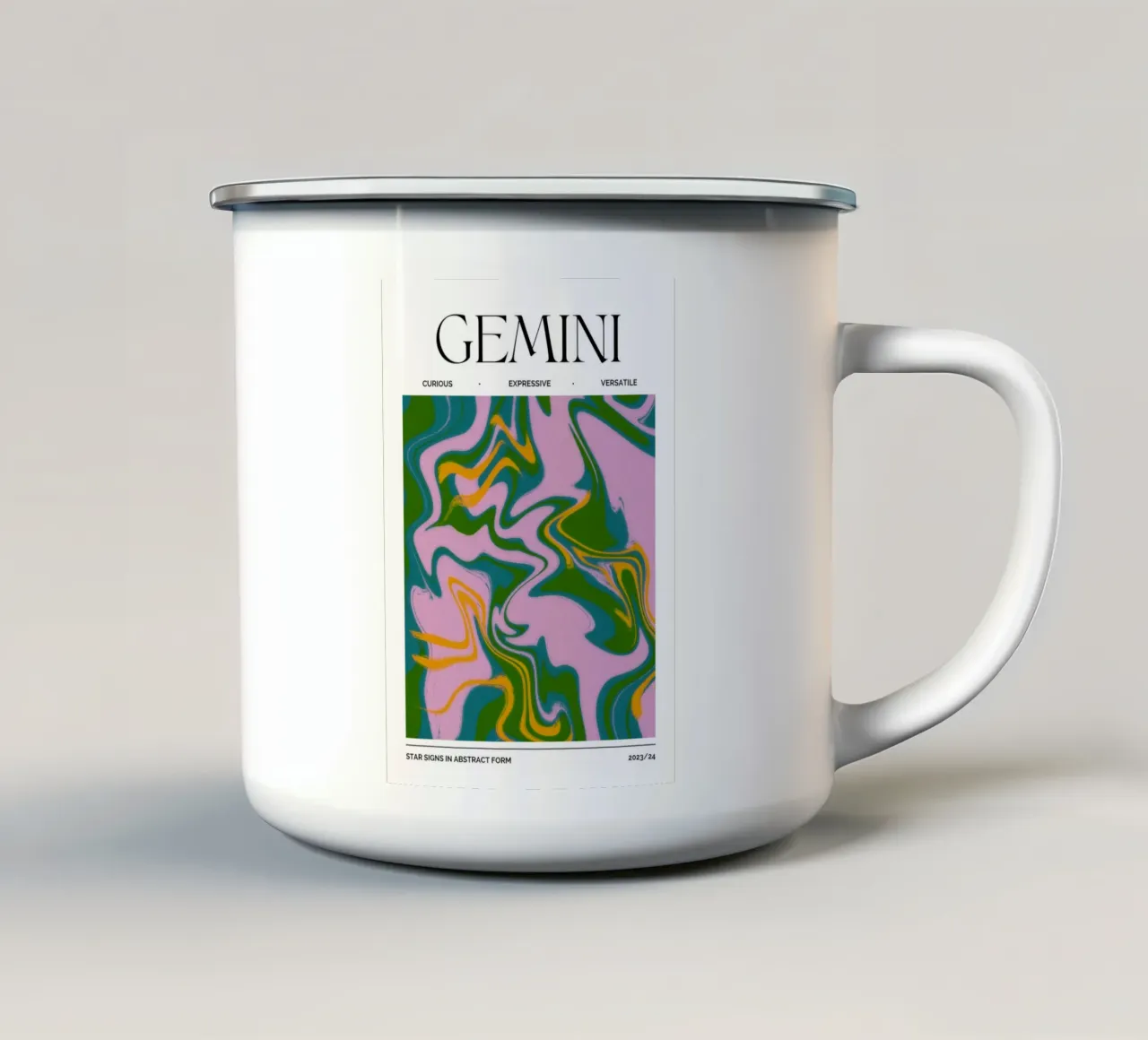 Gemini Zodiac Print – Dynamic, Expressive & Playful tazza in smalto da PrintCessStudio