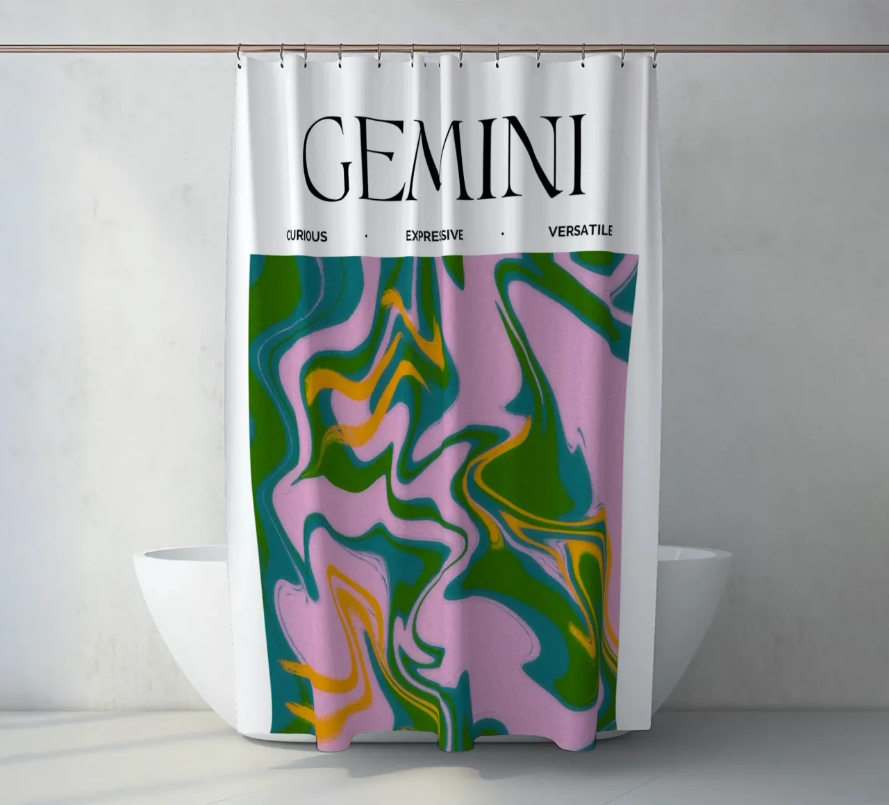 Gemini Zodiac Print – Dynamic, Expressive & Playful rideau de douche de PrintCessStudio