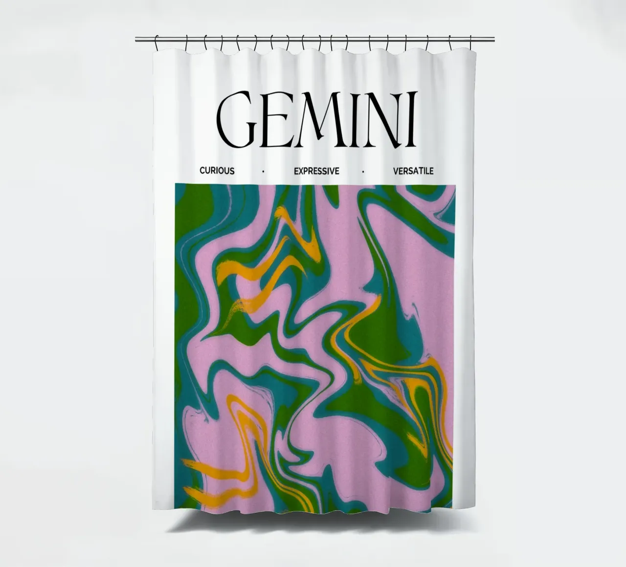 Gemini Zodiac Print – Dynamic, Expressive & Playful rideau de douche de PrintCessStudio